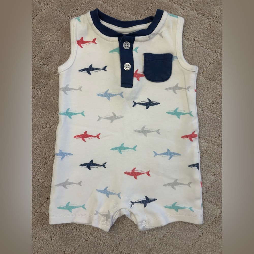 Shark Print Baby Romper